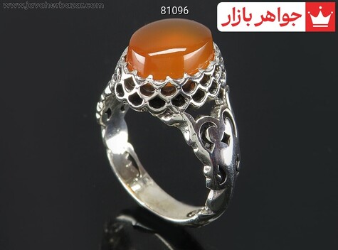 انگشتر نقره عقیق یمنی نارنجی زیبا مردانه [شرف الشمس]